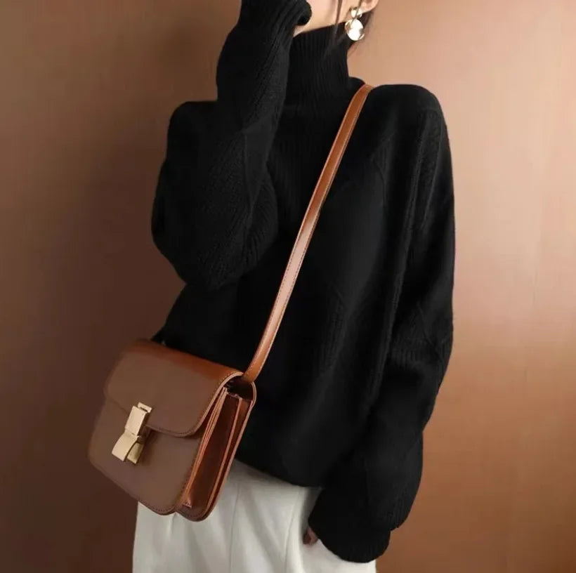 Celeste™ | Diamond Pattern Turtleneck Sweater
