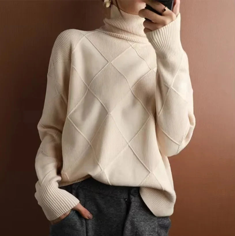 Celeste™ | Diamond Pattern Turtleneck Sweater