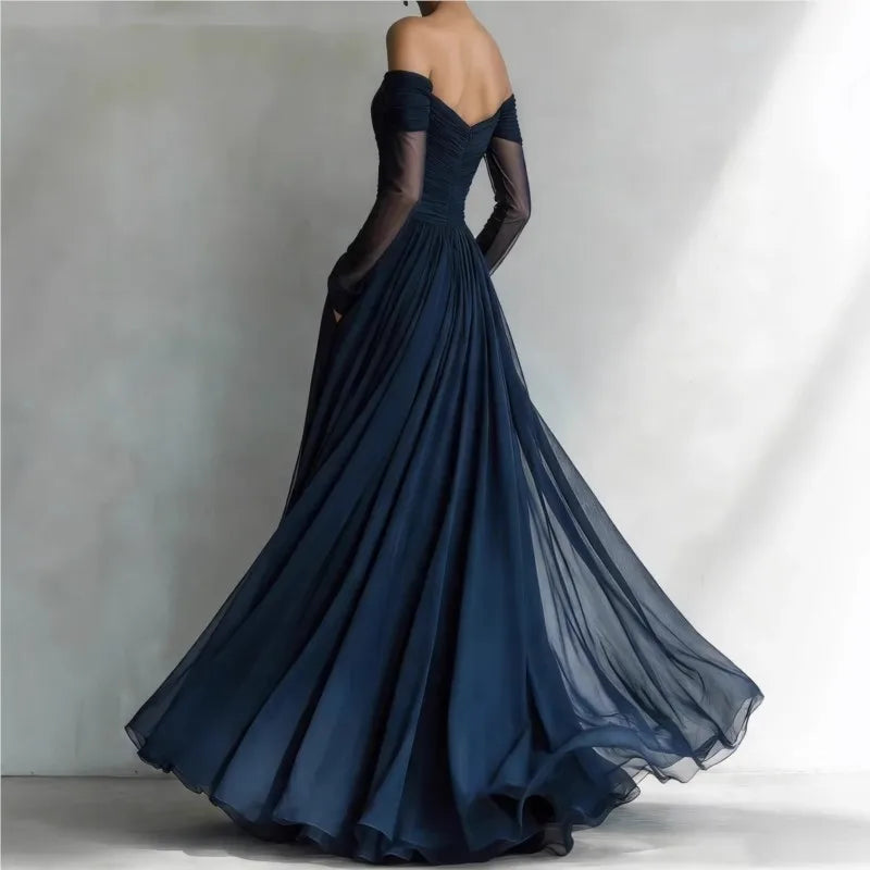Beatrice | Off-Shoulder Maxi Dress with Mesh Sleeves