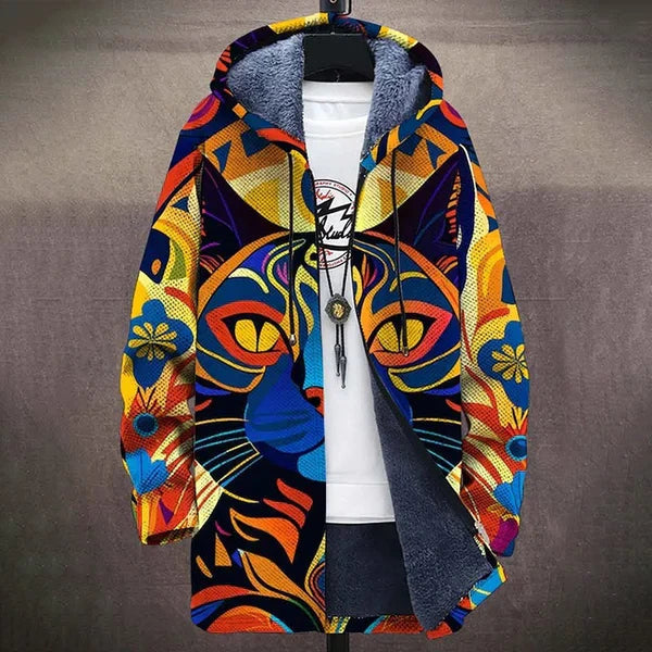 Nyxie™ | Hooded Zip-Up Jacket with Artistic Cat Print
