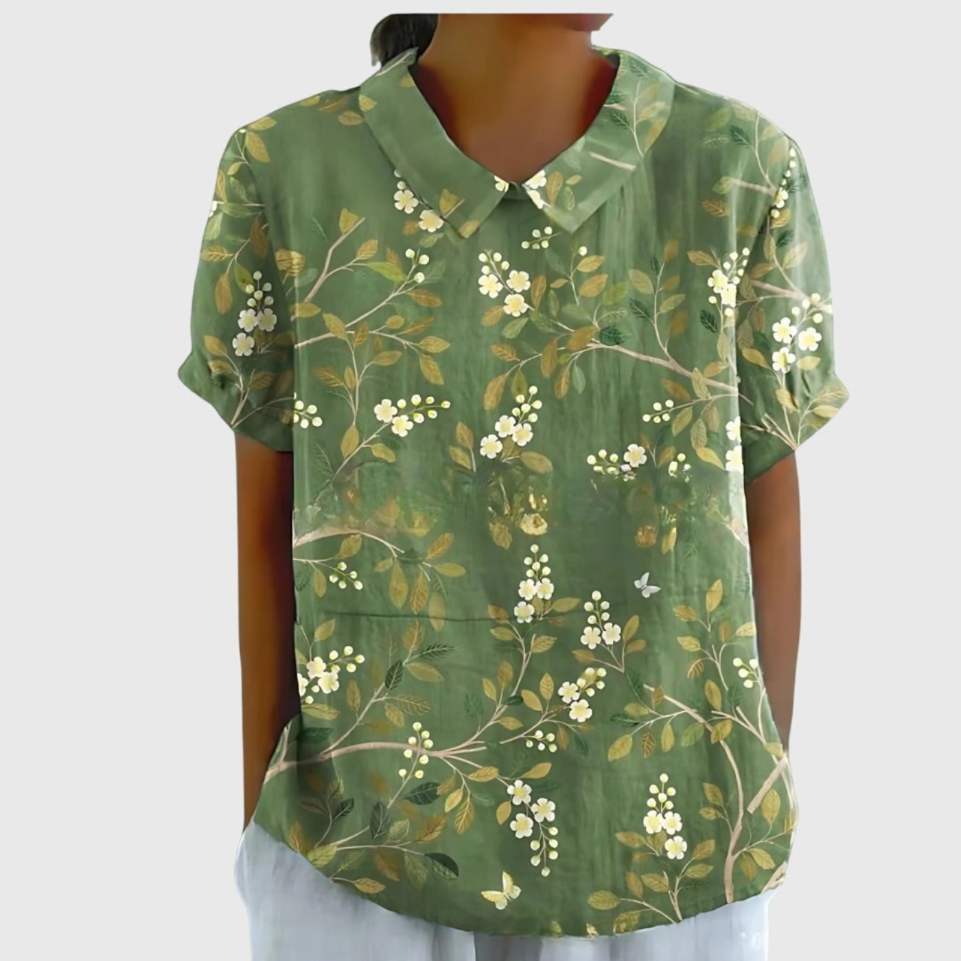 Rosabel™ | Floral Print Short Sleeve Collared Blouse