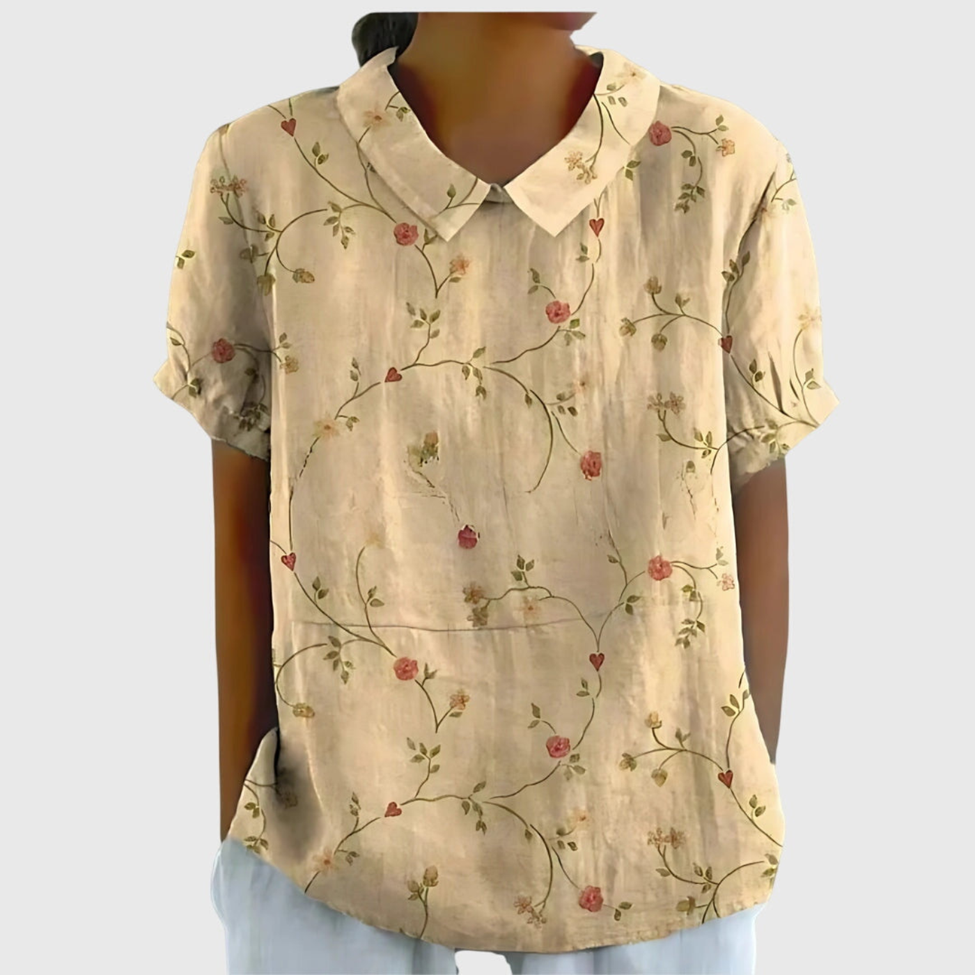 Rosabel™ | Floral Print Short Sleeve Collared Blouse