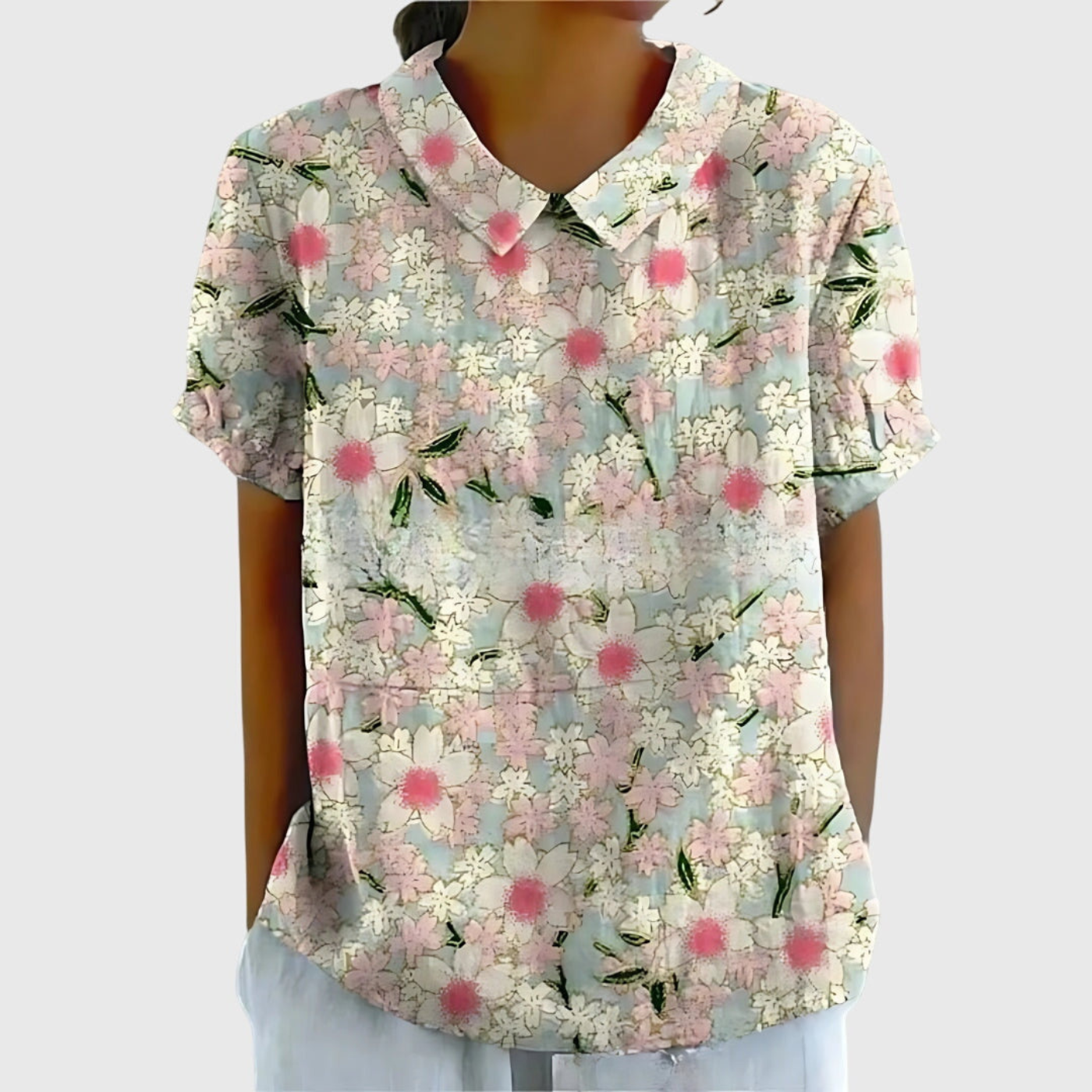 Rosabel™ | Floral Print Short Sleeve Collared Blouse