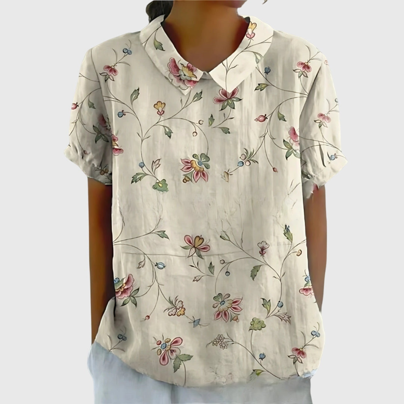 Rosabel™ | Floral Print Short Sleeve Collared Blouse