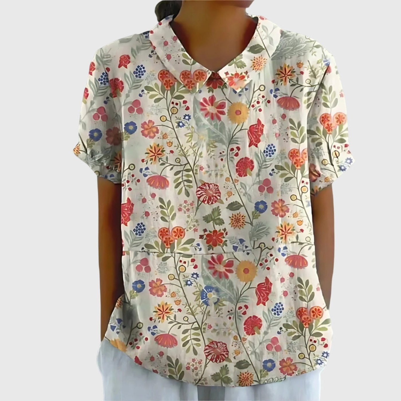 Rosabel™ | Floral Print Short Sleeve Collared Blouse