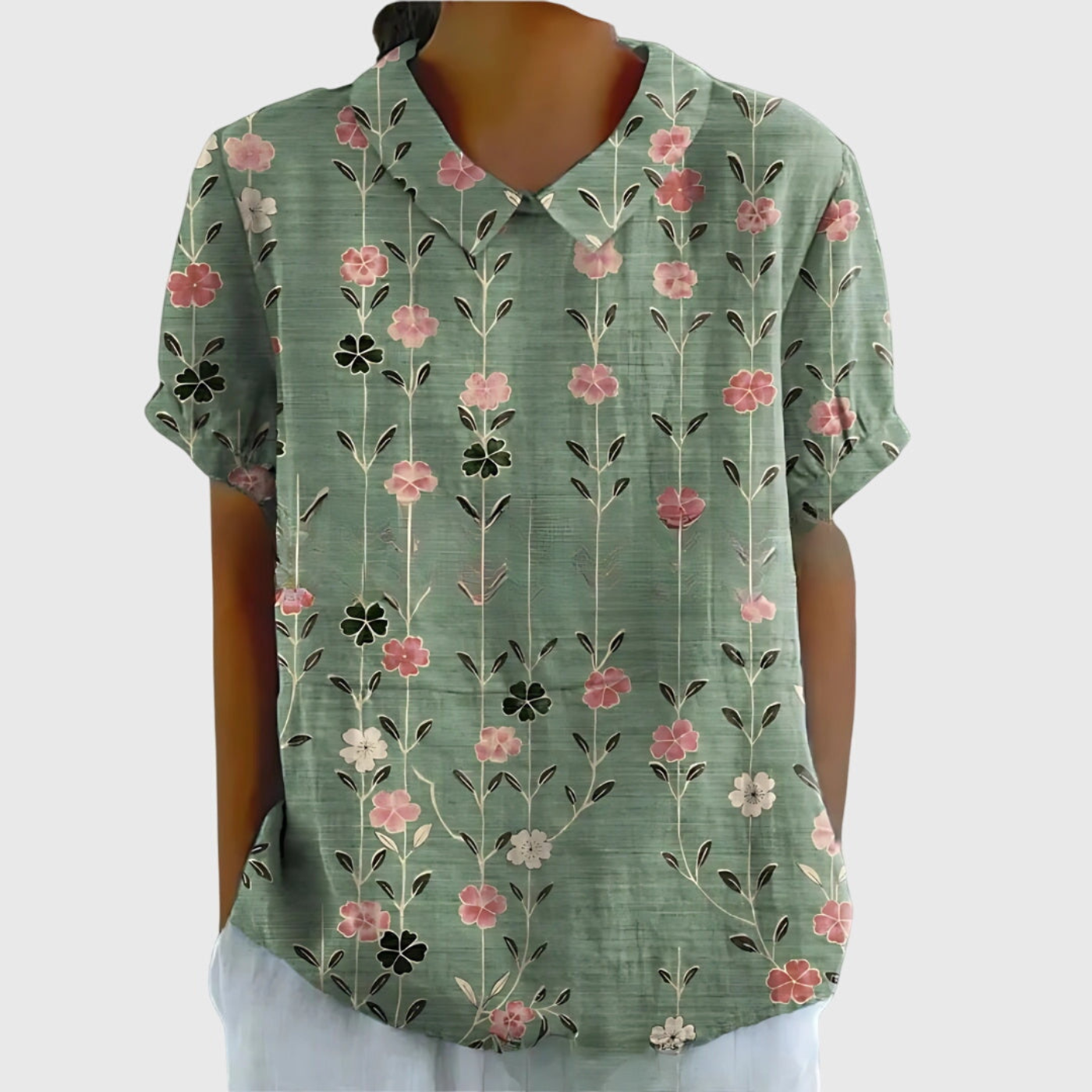 Rosabel™ | Floral Print Short Sleeve Collared Blouse
