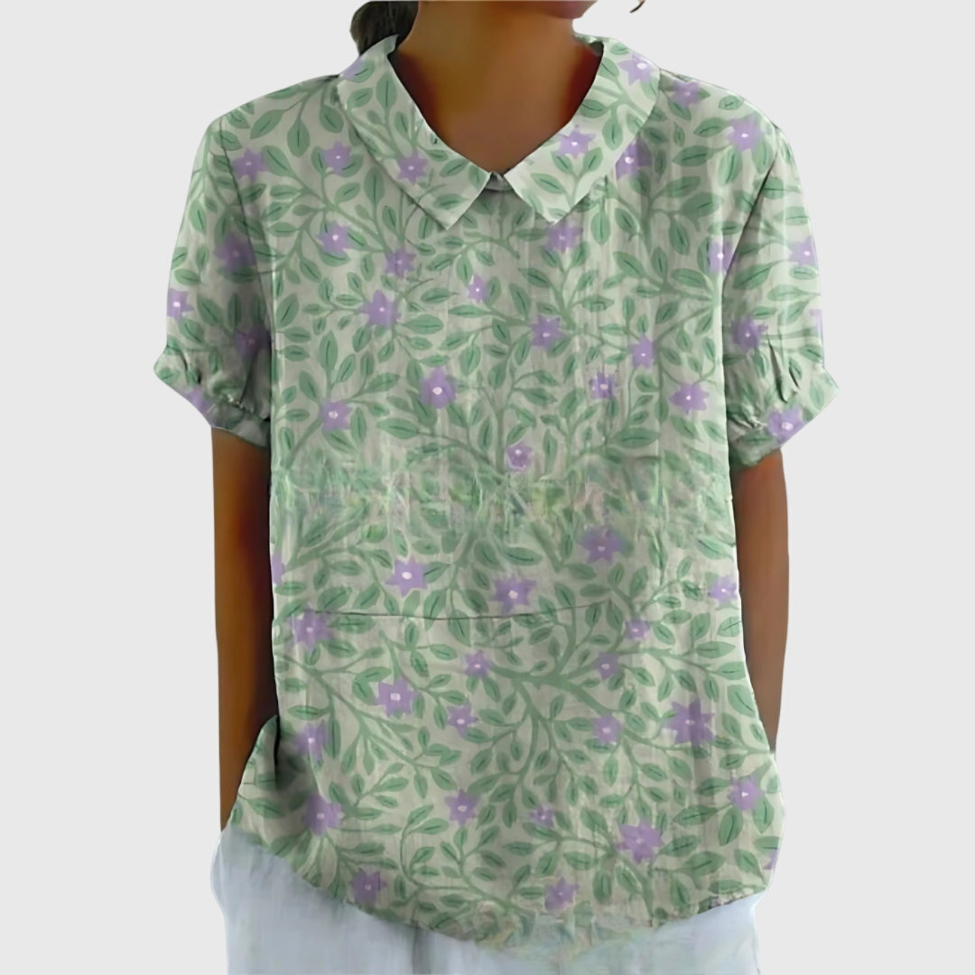 Rosabel™ | Floral Print Short Sleeve Collared Blouse