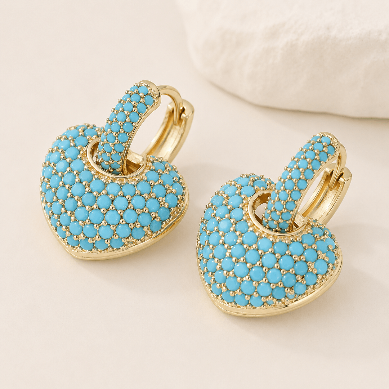 Gracienne™ | Turquoise Heart Pavé Lock Earrings