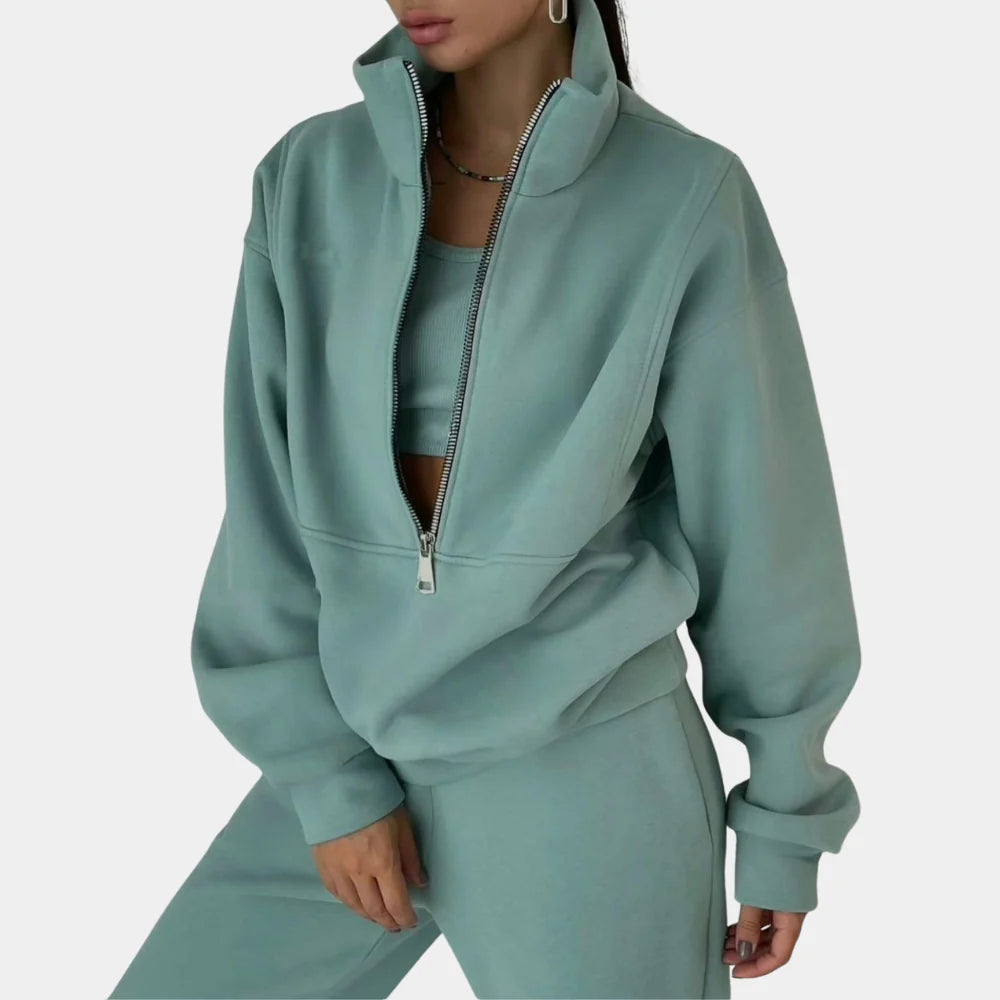 Women's Half-Zip Tracksuit Set with Long Sleeves