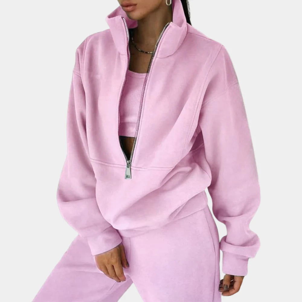 Women's Half-Zip Tracksuit Set with Long Sleeves
