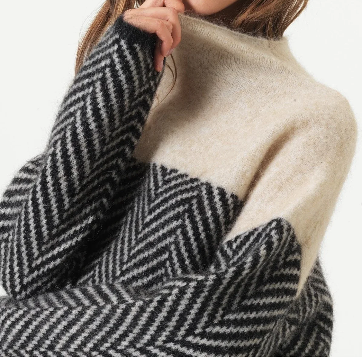 Halle | Chevron Funnel-Neck Sweater