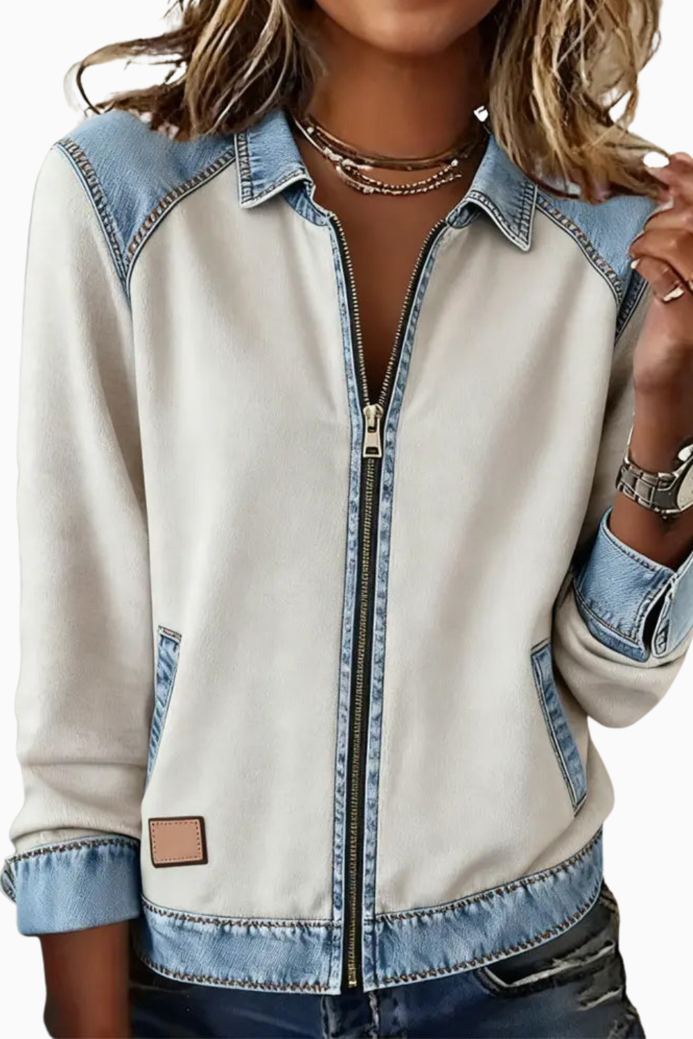 Shelby™ | Denim Patchwork Zip-Up Jacket