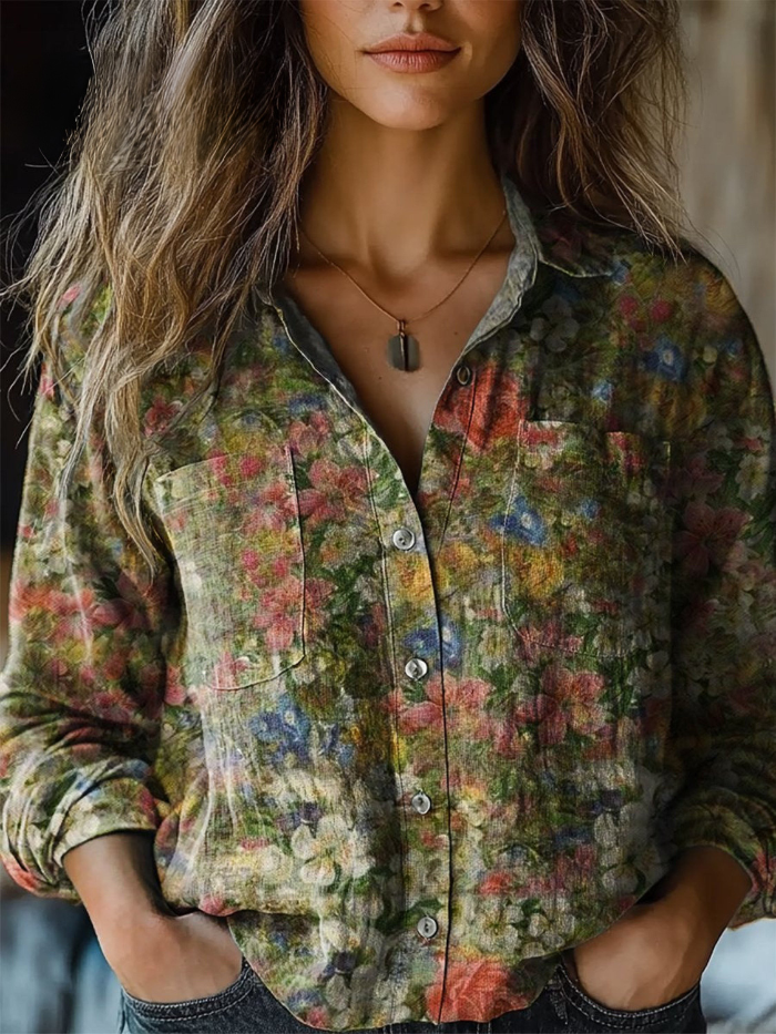 Botanelle™ | Watercolor Garden Relaxed Button-Down Blouse