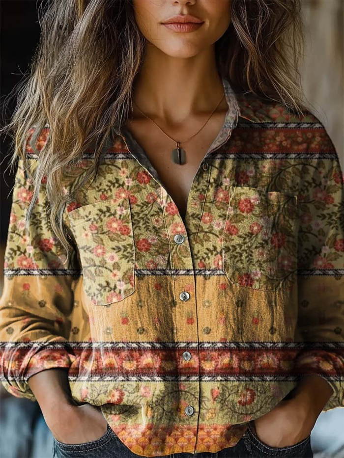 Juliette™ | Vintage Floral Patchwork Button-Down Blouse