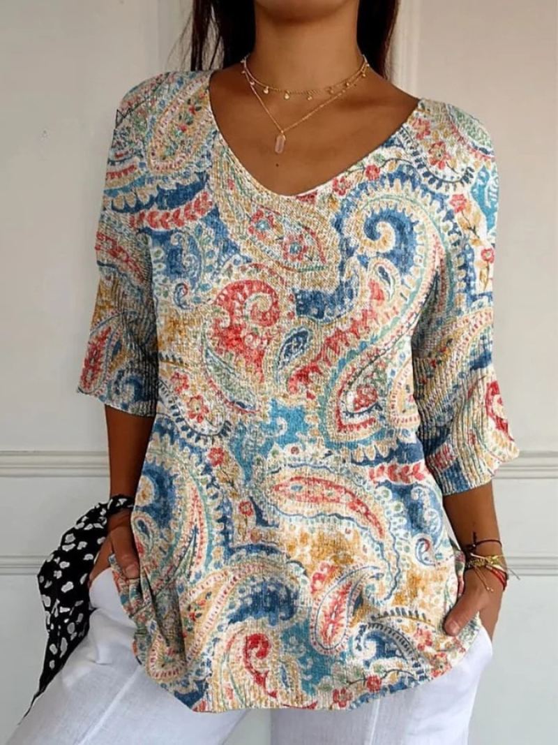 Caitrelle™ | Vintage Ethnic Floral Art Print Casual Pullover Top