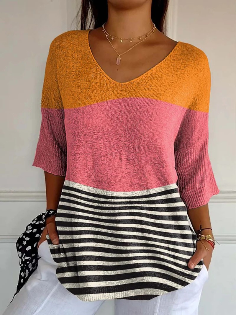 Huxley™ | Color Block Striped V-Neck Pullover