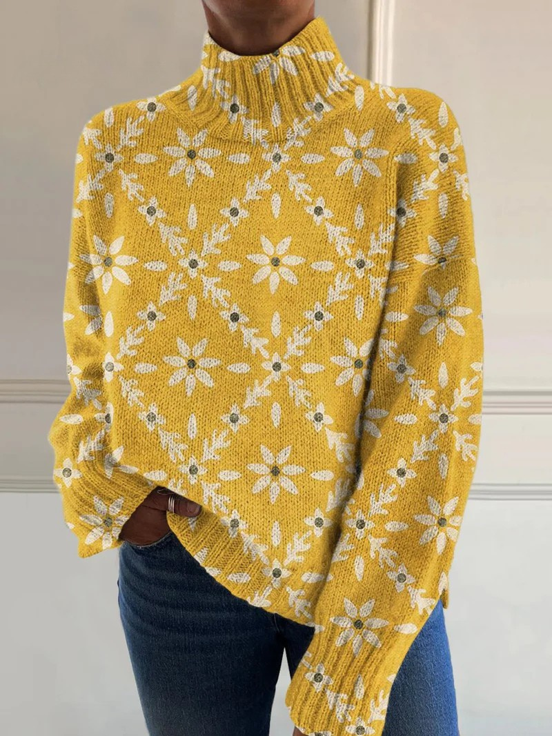 Goldengrove™ | Floral Turtleneck Sweater