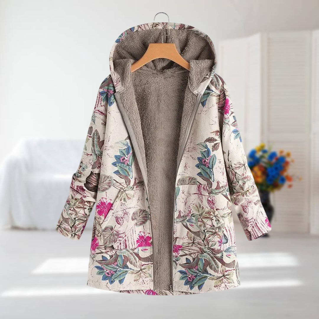 Lorienne™ | Floral Fleece-Lined Hooded Coat