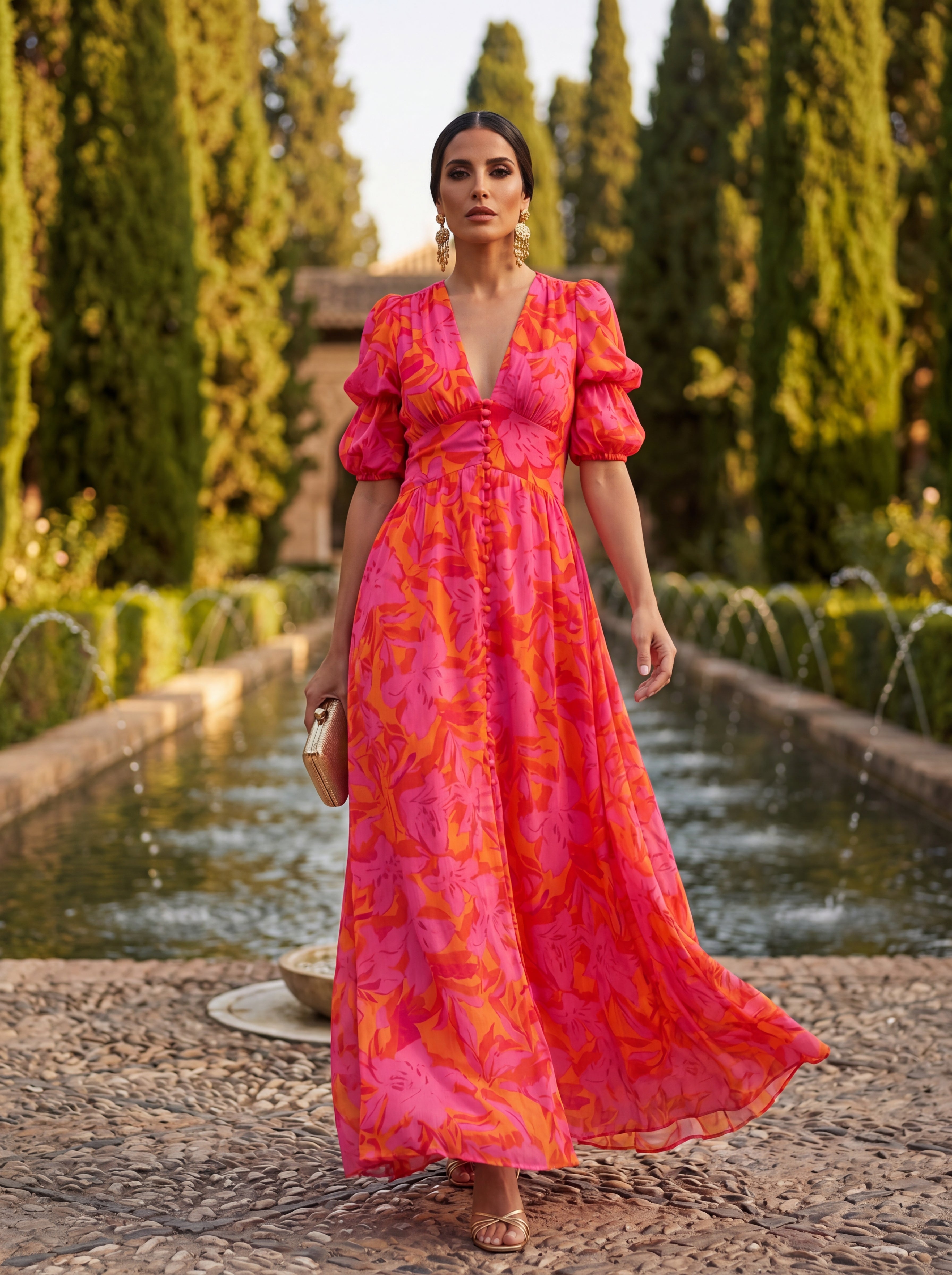 Tessaline™ | Floral Puff-Sleeve Maxi Dress