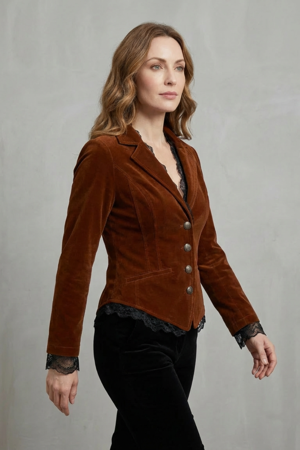 Women's Tailored Lace Accent Velvet Blazer