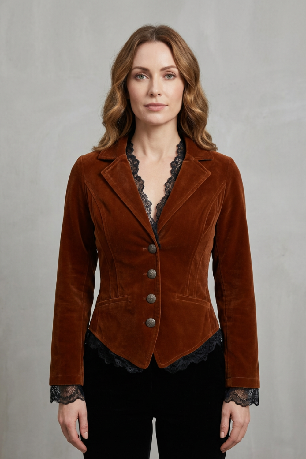 Women's Tailored Lace Accent Velvet Blazer