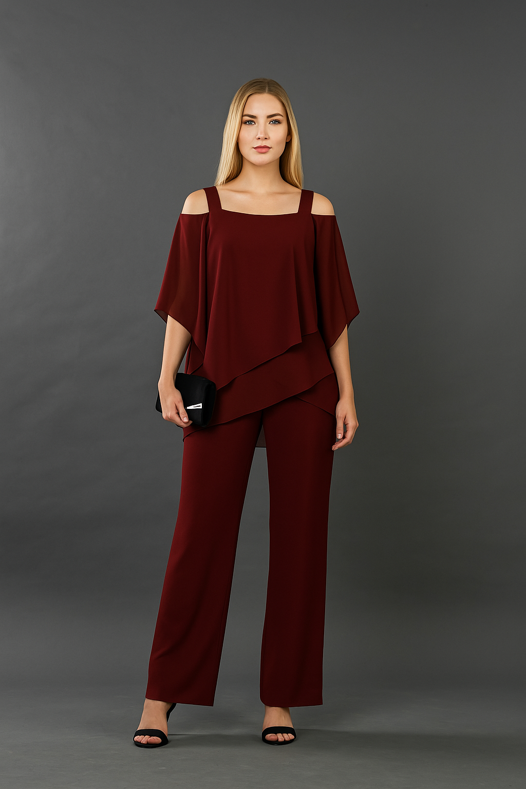Patricia | Women's Cold-Shoulder Cape-Top Pant Set