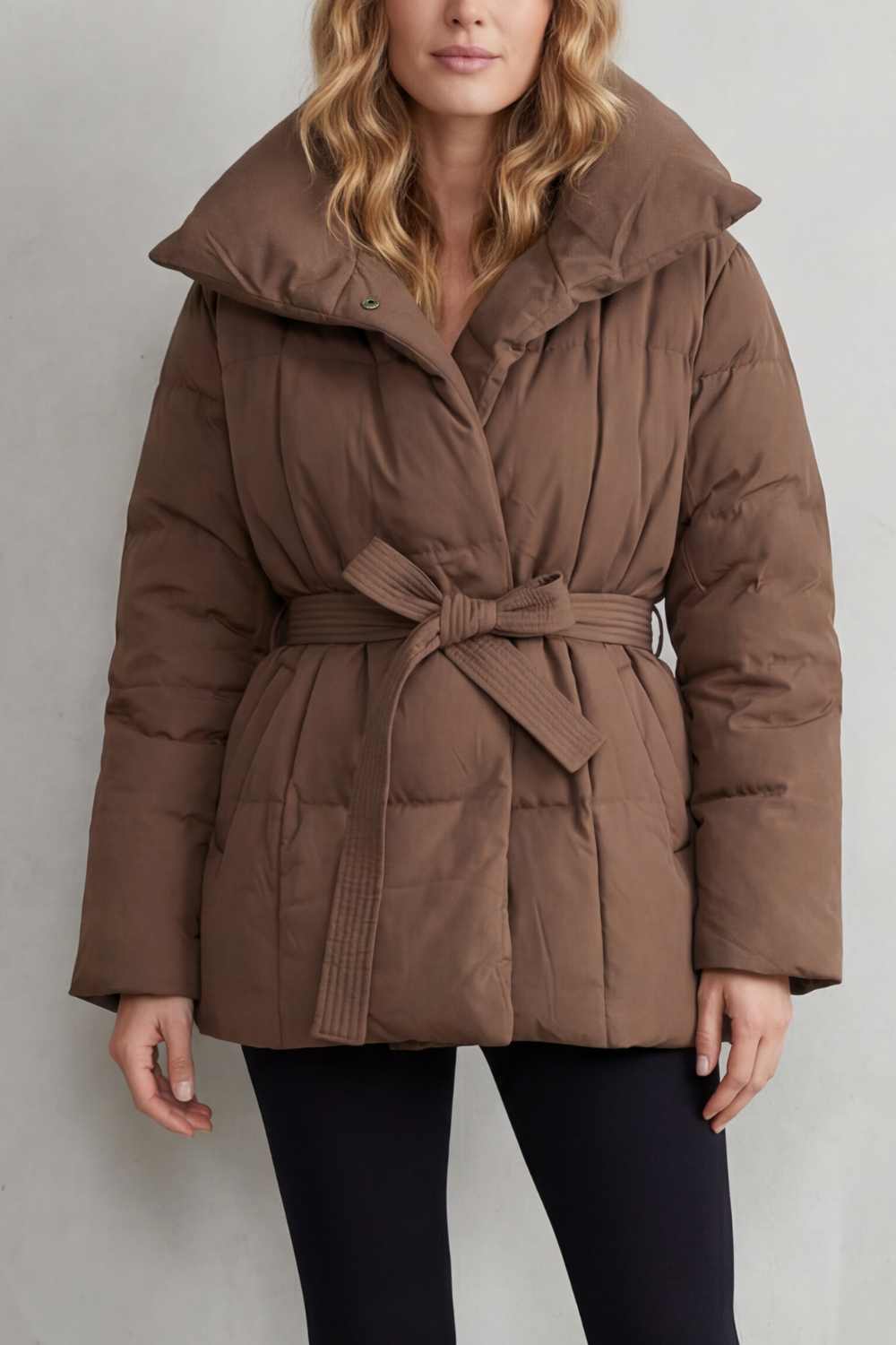 Women's Oversized Collar Belted Puffer Coat