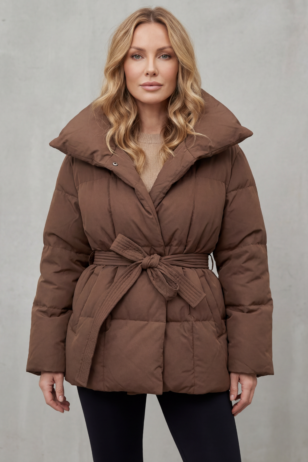 Women's Oversized Collar Belted Puffer Coat