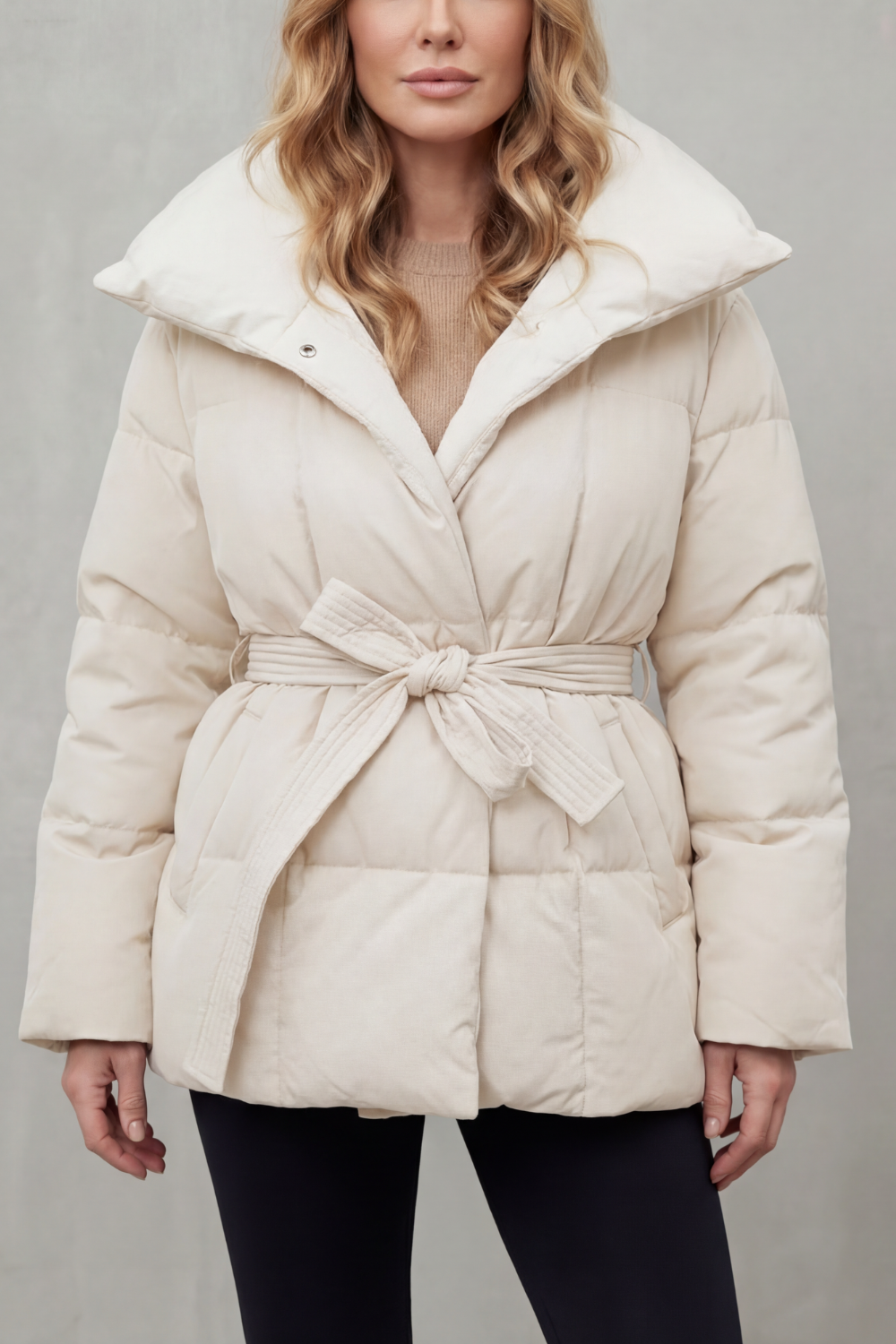 Women's Oversized Collar Belted Puffer Coat