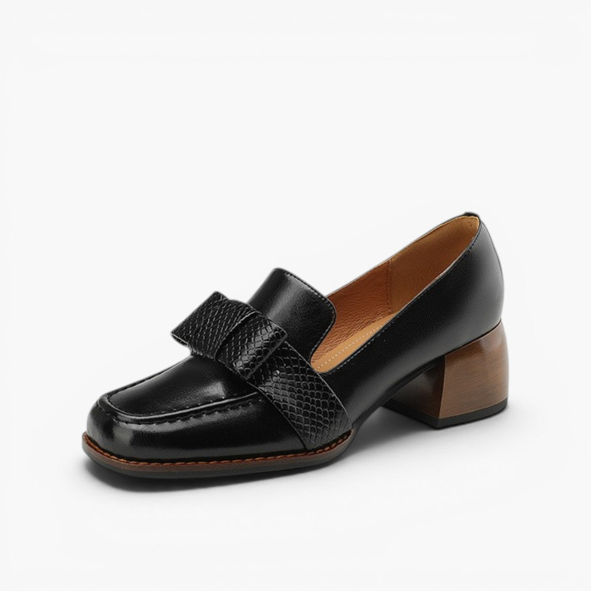 Women's Bow Leather Loafer Pumps