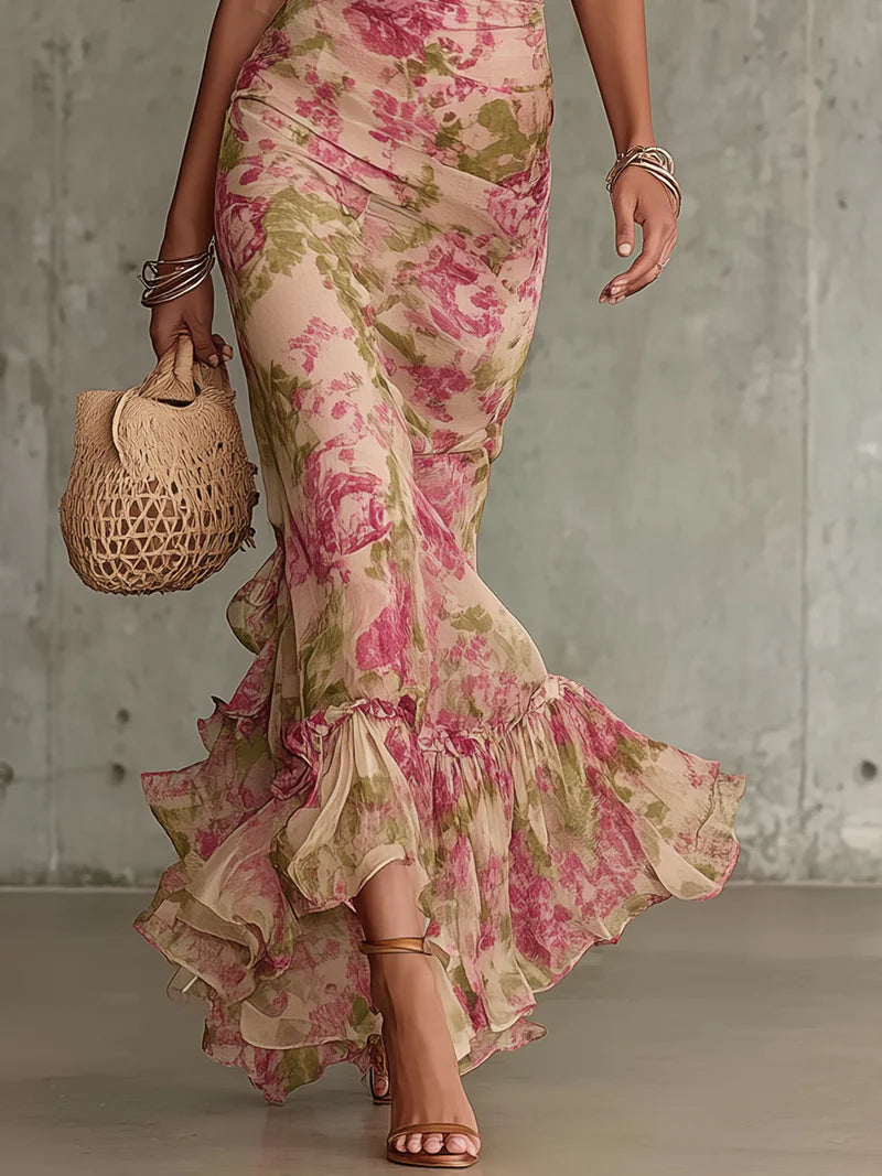 Tulaine™ | Elegant Pink Floral Long Dress