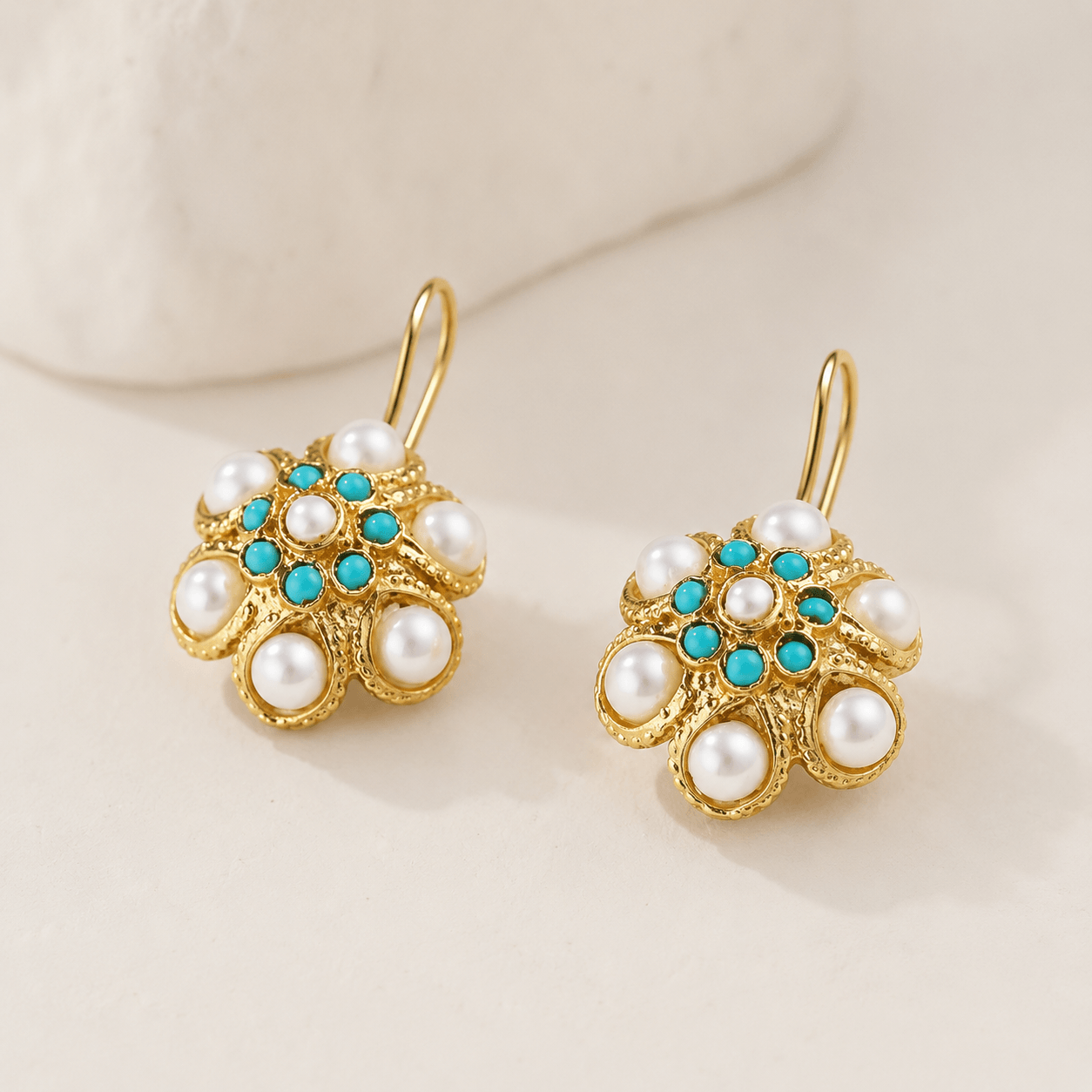 Roxanne™ | Turquoise & Pearl Medallion Earrings