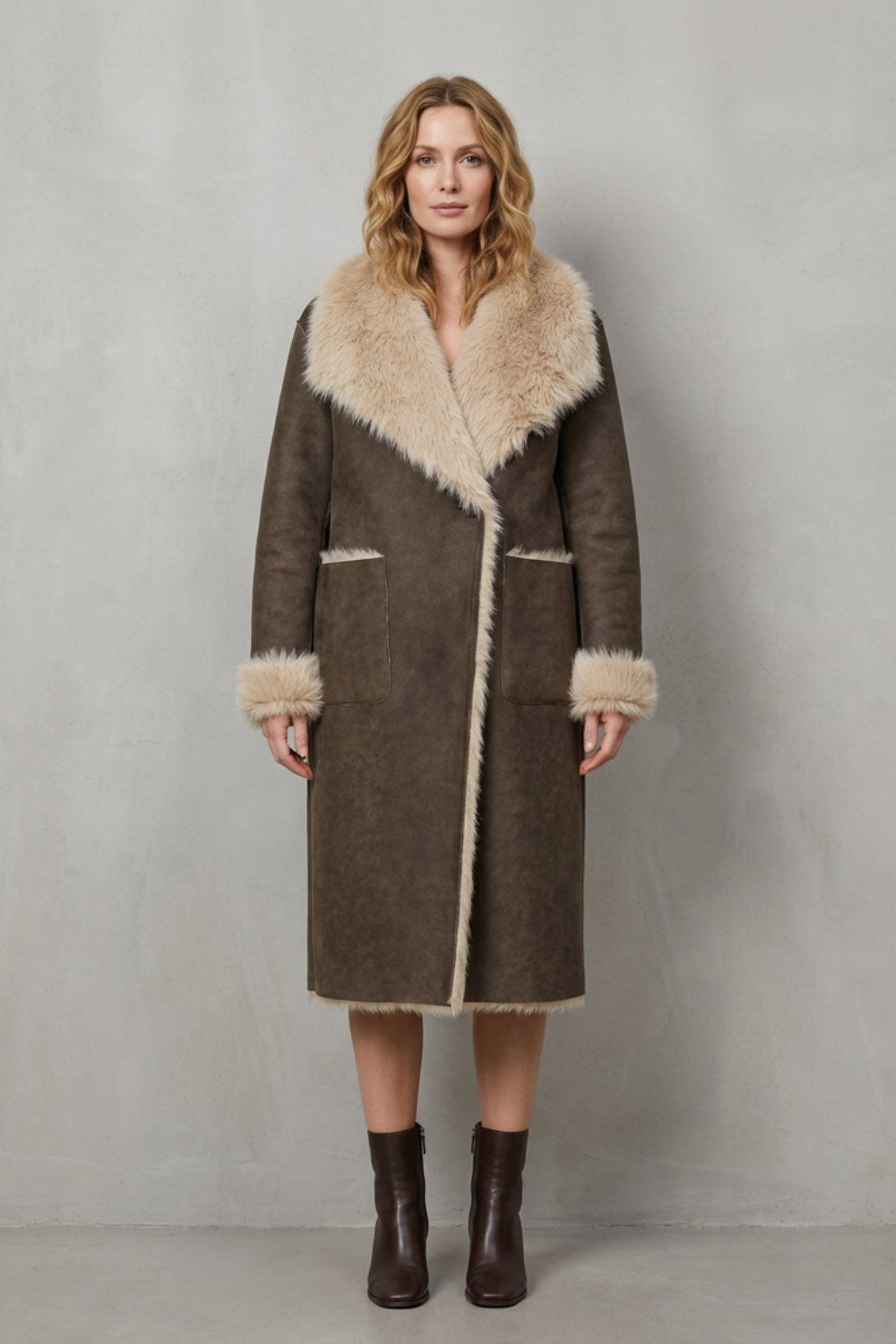 Women's Reversible Texture Faux Shearling Coat