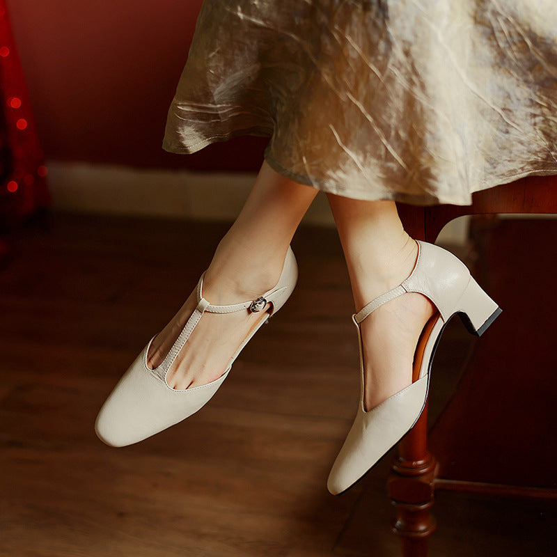 Women's Leather T-Strap Heels