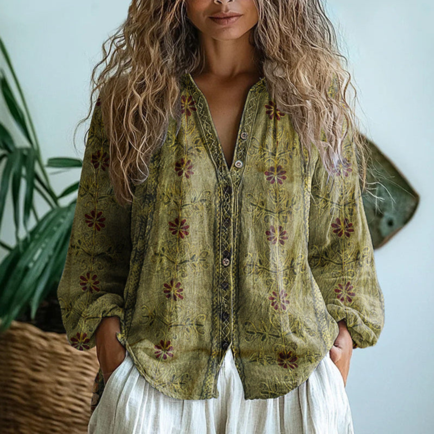 Avonrose™ | Botanical Floral Relaxed Button-Down Blouse