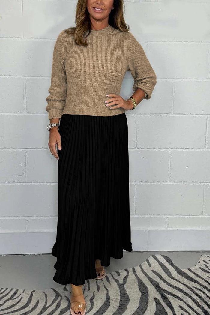 Iveline™ | Maxi Dress with Sweater Top and Pleated Skirt