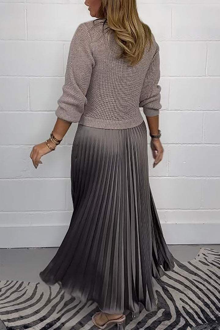 Iveline™ | Maxi Dress with Sweater Top and Pleated Skirt