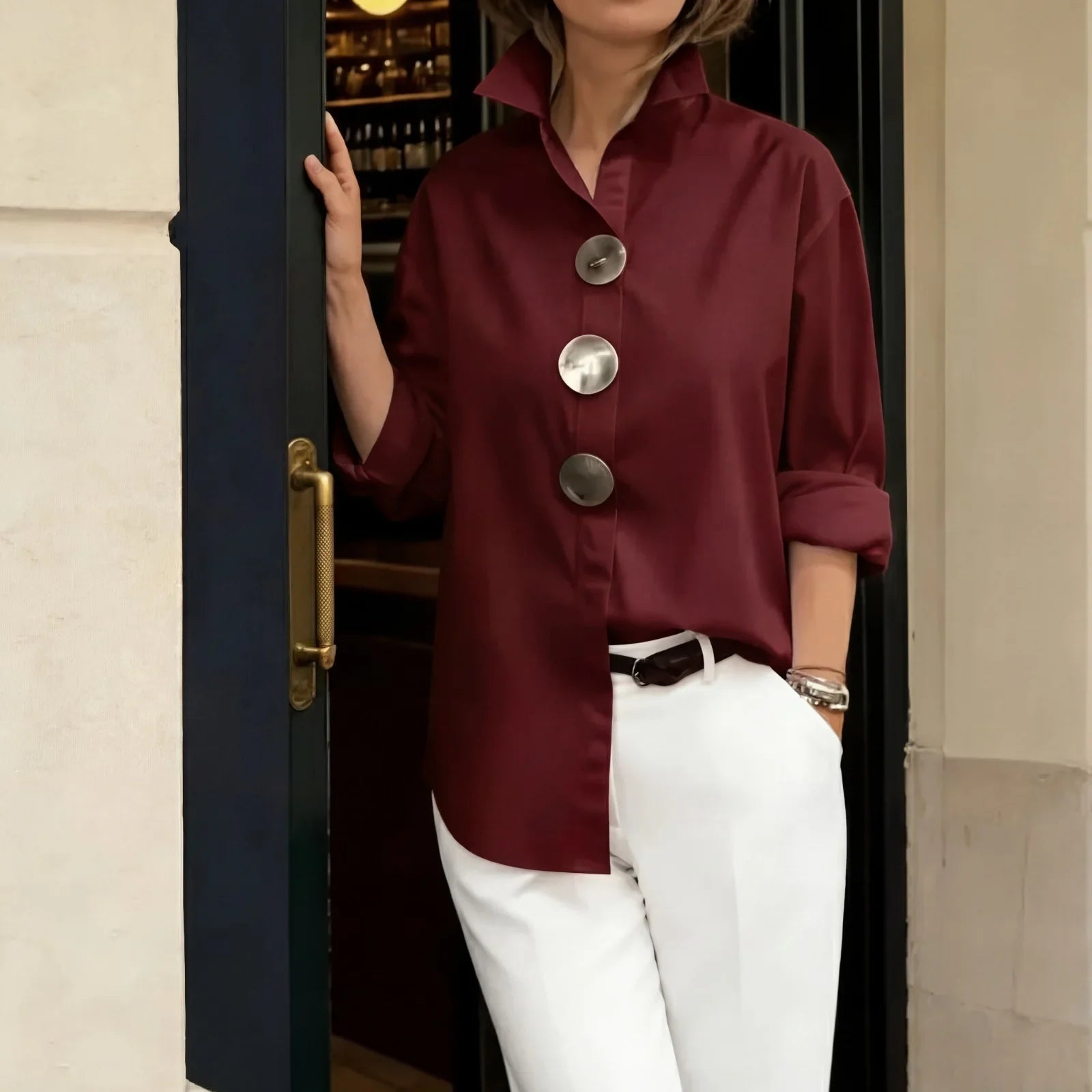 Palverne™ | Shirt with Structured Collar & Oversized Buttons
