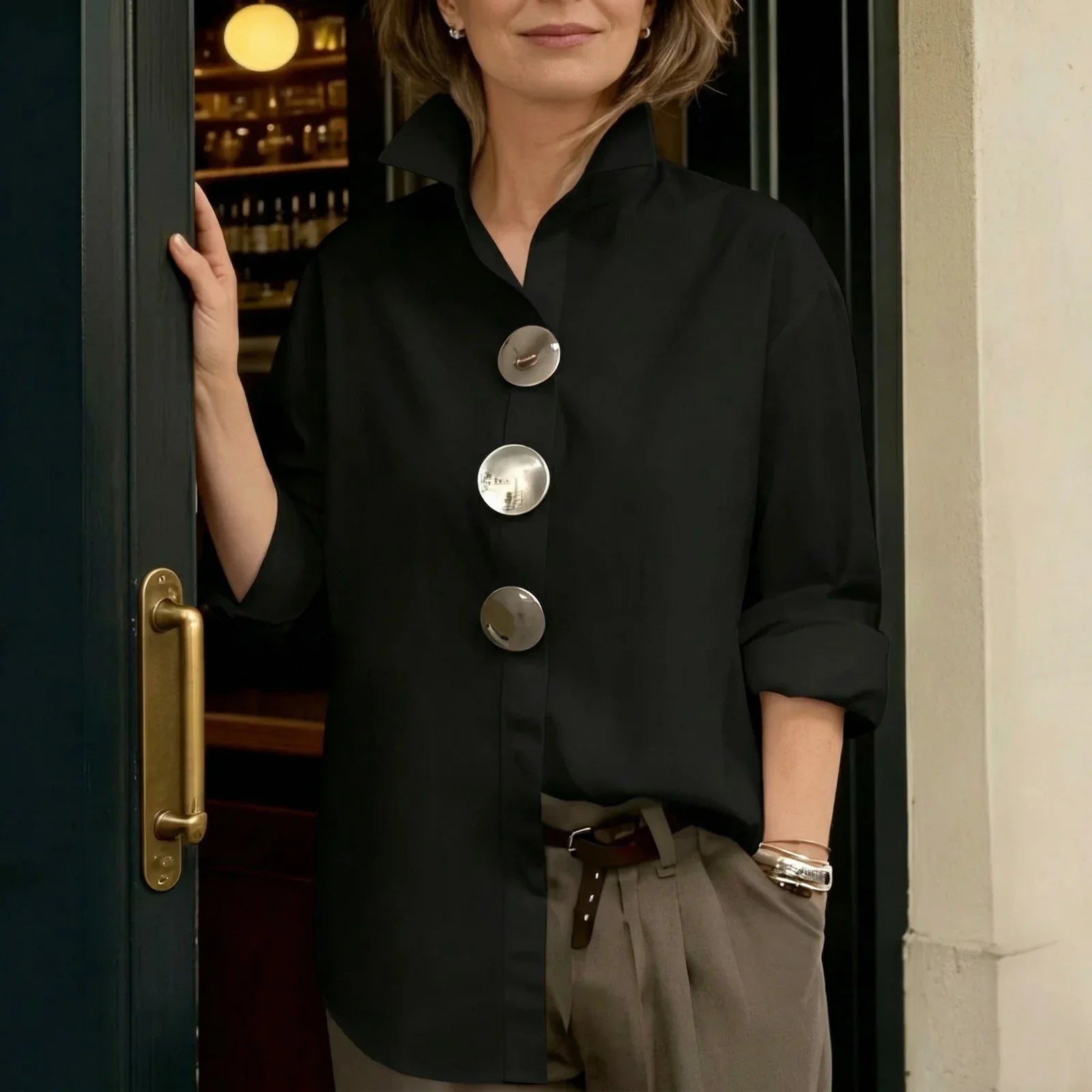 Palverne™ | Shirt with Structured Collar & Oversized Buttons