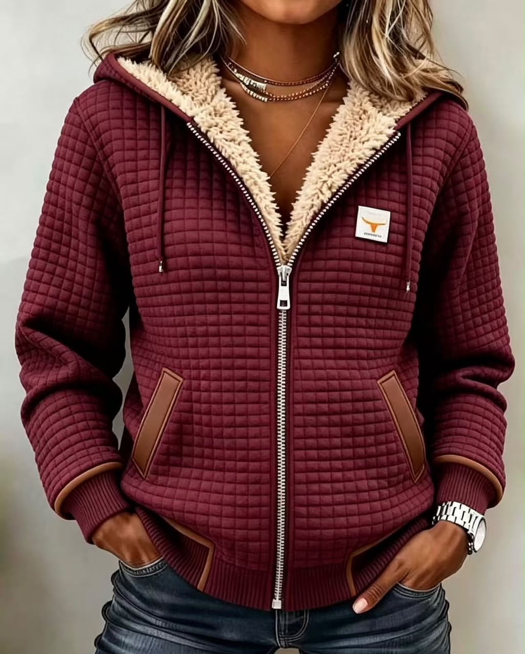 Allison | Sherpa-Lined Quilted Zip-Up Hooded Jacket