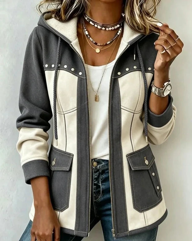 Camille | Patchwork-Style Hooded Jacket