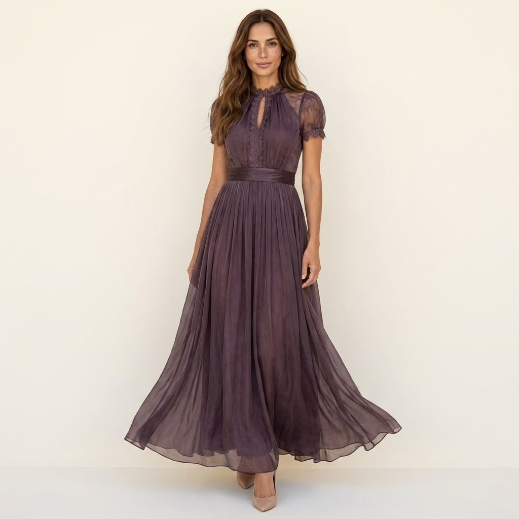 Daphne™ | Lace Neck Chiffon Maxi Dress