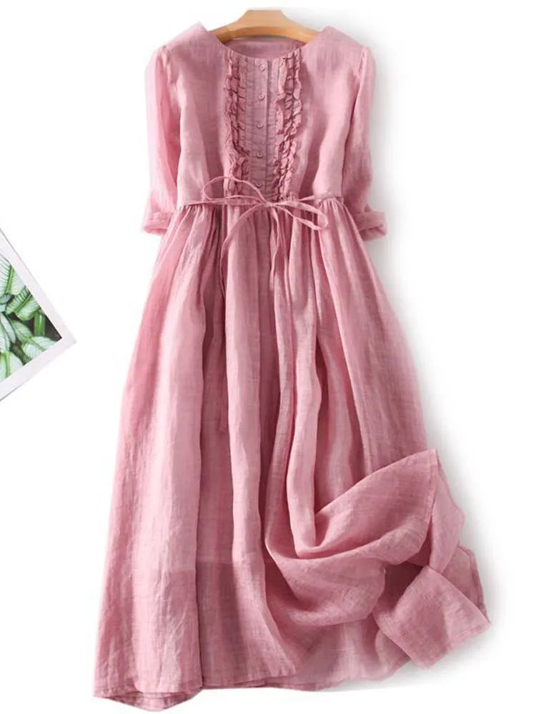 Guinevra™ | Retro Round Neck Lace-Up Waist Dress