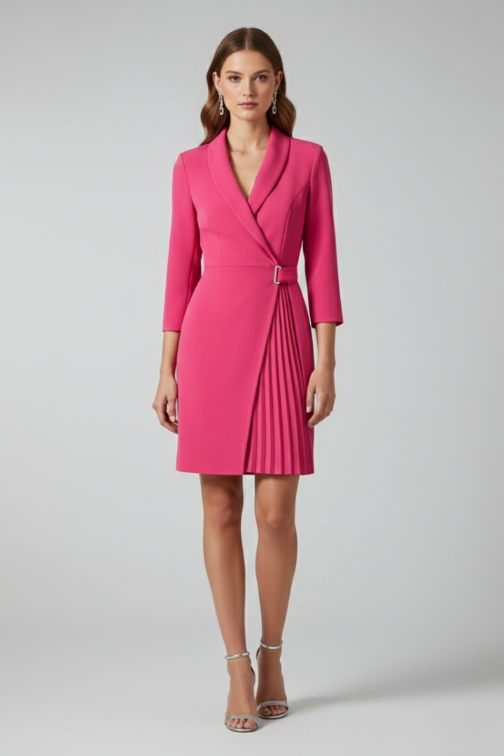 Evadore™ | Blazer Dress with Shawl Collar and Pleated Wrap Skirt
