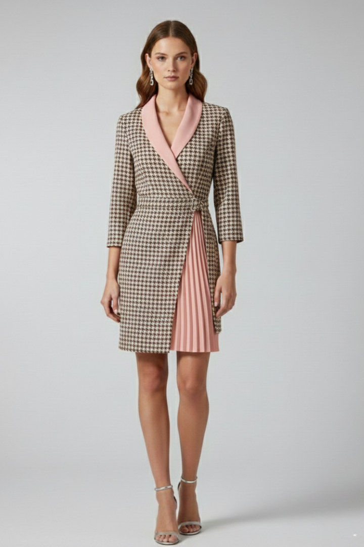 Evadore™ | Blazer Dress with Shawl Collar and Pleated Wrap Skirt