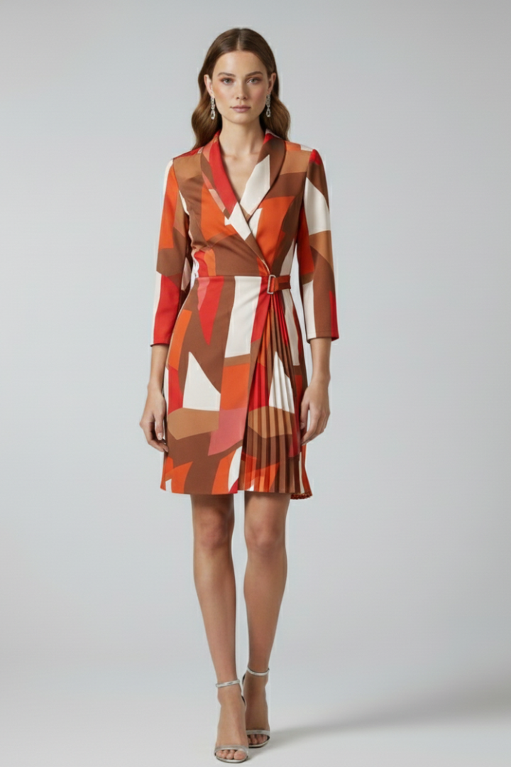 Evadore™ | Blazer Dress with Shawl Collar and Pleated Wrap Skirt