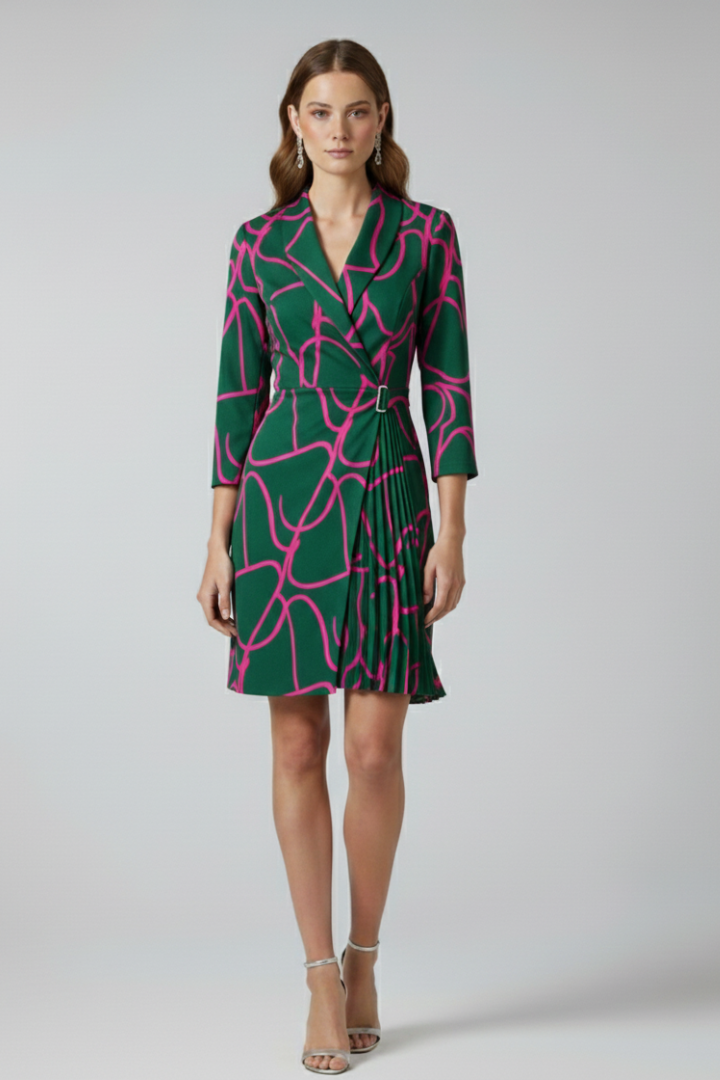 Evadore™ | Blazer Dress with Shawl Collar and Pleated Wrap Skirt
