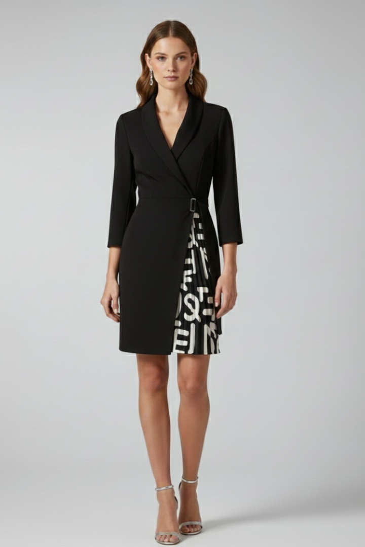 Evadore™ | Blazer Dress with Shawl Collar and Pleated Wrap Skirt