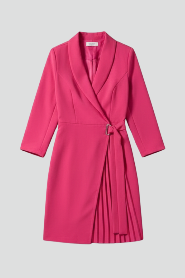 Evadore™ | Blazer Dress with Shawl Collar and Pleated Wrap Skirt