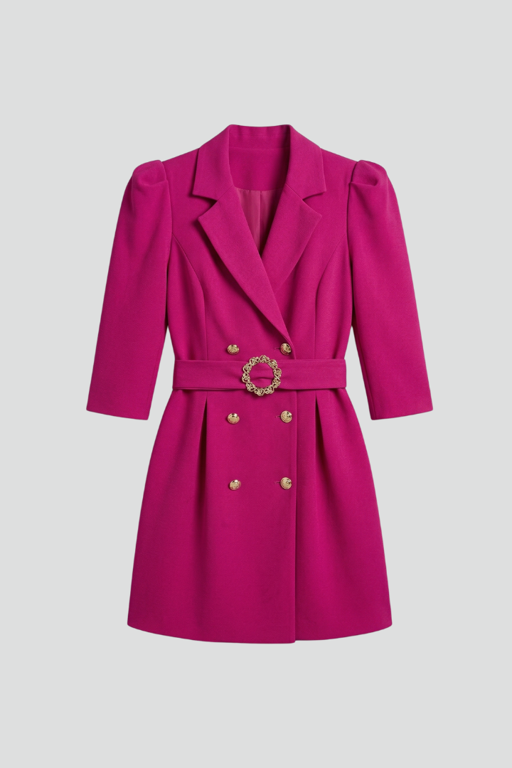 Bexara™ | Belted Blazer Dress with Notched Lapels and Double-Breasted Button Front